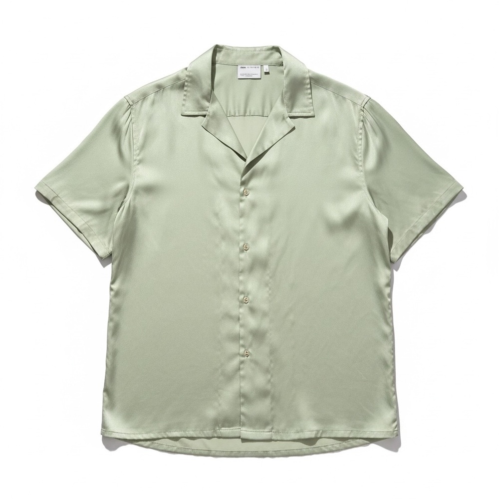 ASOS Sage Green Satin Short Sleeve Shirt